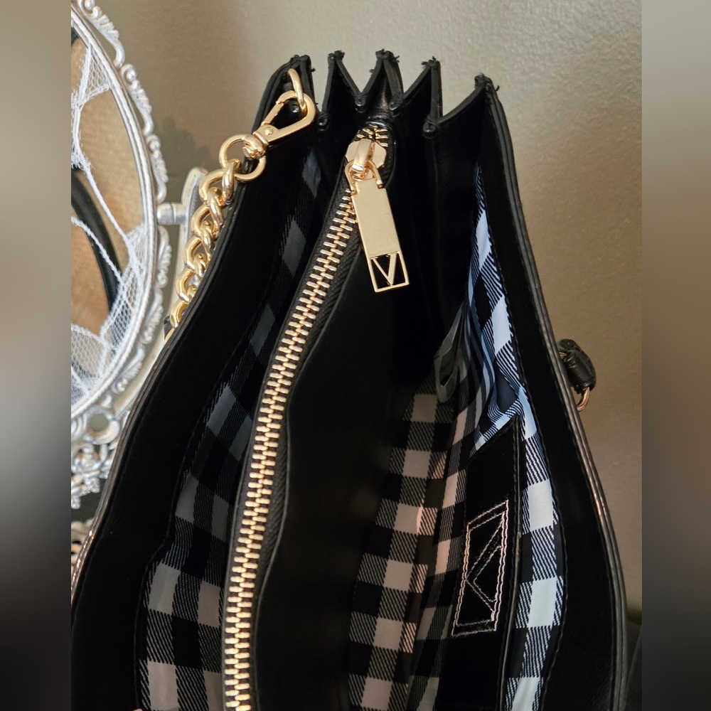 Victoria's Secret Structured Satchel Straw Tote Black Tan Women Crossbody NWOT - Picture 16 of 16